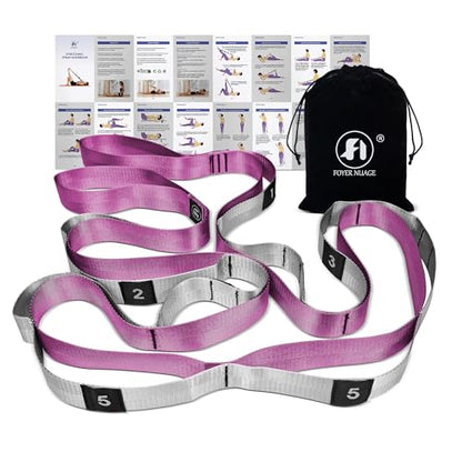 Stretch Bands for Exercise, Non Elastic Yoga Stretching Strap with Loops, 3.8cm x 2.45m, Stretching Bands for Physical Therapy, Yoga, Pilates, Dance, Gymnastics Exercise