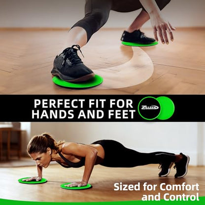 ZILLEEN Exercise Sliders for Working Out Fitness Discs for Pilates Women Men, 2 Pack - color: Green