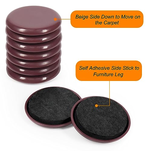 Shintop 12pcs 2 in Furniture Sliders for Carpet and Hardwood Floors - size: 12pcs 2" Brown