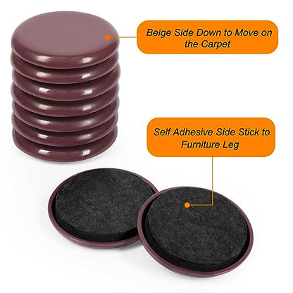 Shintop 12pcs 2 in Furniture Sliders for Carpet and Hardwood Floors - size: 12pcs 2" Brown