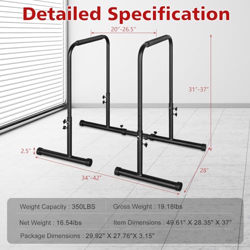 Dip Stand Station, Adjustable Height Dip Station for Strength Training, Heavy Duty Steel Parallel Push Up Stand, Home Gym Fitness Workout Dip bar Station,Tricep Dips, Pull-Ups, Push-Ups