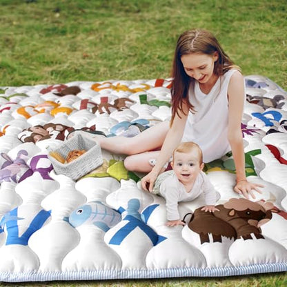 Baby Play Mats for Floor, 71”x59” Upgraded Thickness & Larger Super Soft Playmat for Babies and Toddlers, Foldable Washable, Upgrade Anti-Slip Crawling Mat for Playpen(Animal Alphabets)