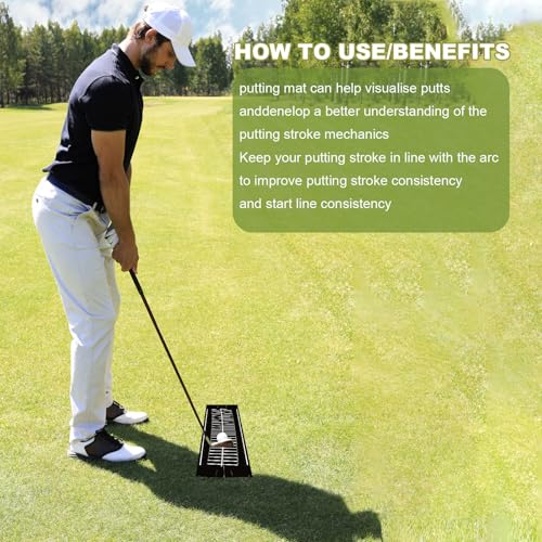 Golf Putting Mats Practice Indoor 30 x 8.27 Inch Golf Putting Practice Training Aid Alignment Track Green Mat Exercise Putter Training Supplies - color: Black