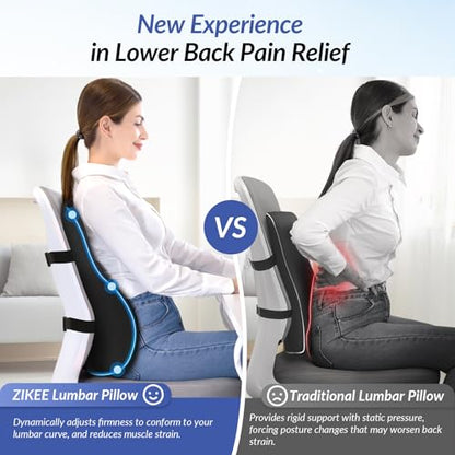 Adjustable Airbag Lumbar Support Pillow Provides Comfortable Support Back Pain Relief and Improves Posture, Ergonomic Memory Foam Back Support Pillow for Office Chair, Car, Home