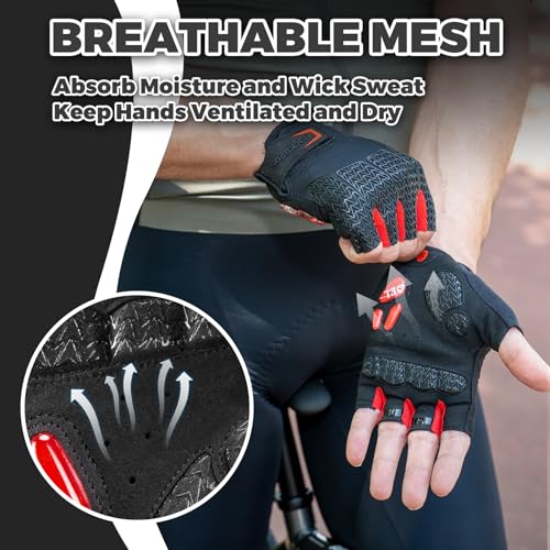ROCKBROS Cycling Gloves for Men Women with Anti-Slip Shock-Absorbing Pad Fingerless Bike Gloves Light Weight Breathable Biking Gloves
