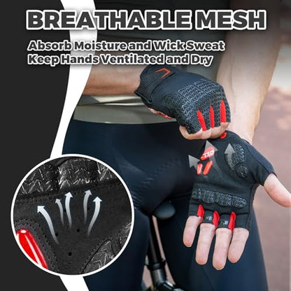 ROCKBROS Cycling Gloves for Men Women with Anti-Slip Shock-Absorbing Pad Fingerless Bike Gloves Light Weight Breathable Biking Gloves