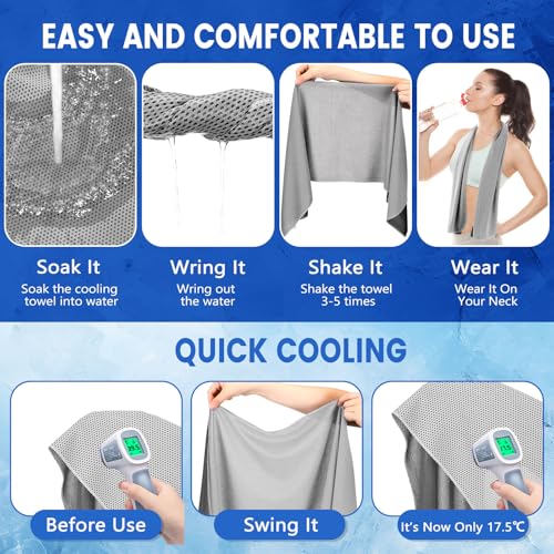 200 Pack Cooling Towels Bulk 40"x12" Cooling Rags for Neck and Face Ice Sweat Towels Breathable Microfiber Workout Cloth for Gym Yoga Golf Sport Running(Grey)