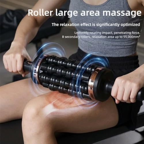 Electric Rolling Percussive Massager, Electric Fascia Roller Massager with Hands-Free Base, Rechargeable Fascia Roller for Back, Legs, Feet, Deep Tissue Muscle Recovery (Rose Gold) - color: Rose Gold
