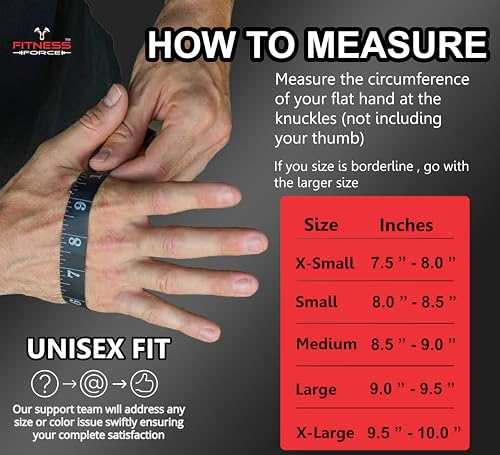 FITNESS FORCE Workout Gloves for Men & Women Partial Weight Lifting Gloves Non-Slip Gym Gloves Lifting Grip Calluses Guard Fingerless Exercise Gloves with Full Palm Protection
