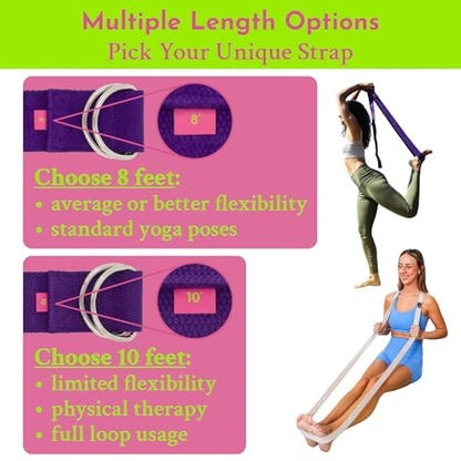 Adaptive Yoga Strap, Stretching Strap, 2 Inches Wide, 100% Naturally Soft Cotton, Steel D-Rings, Includes Natural Cotton Drawstring Storage Pouch and Instructional E-Book