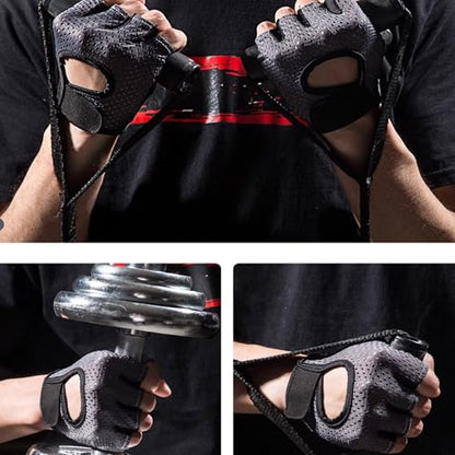IZUS Anti-Slip Fingerless Workout Gloves for Women Gym/Exercise/Fitness/Training/Cycling with Excellent Grip/Cushion-Pads - color: Black