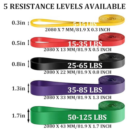 Resistance Bands Set, Exercise Workout Pull Up Assistance Bands with 6 Resistance Levels, Muscle Training Straps for Fitness, Working Out, Body Stretching, Physical Therapy, More