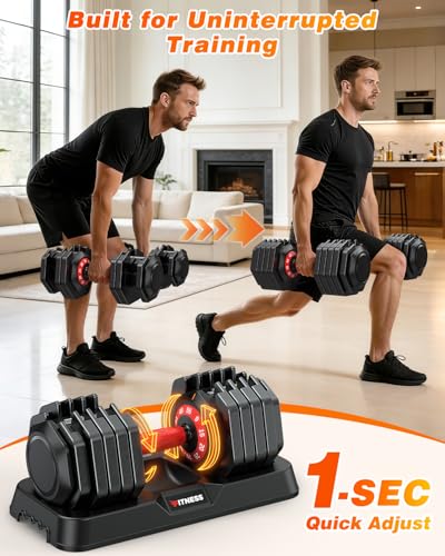 XDDIAS Adjustable Dumbbells Set of 2 for Strength Training, One-Hand Quick Adjust, 25/55/80/90 lbs Options, Anti-Slip Grip Handle, Compact Home Gym Weights for Men Women