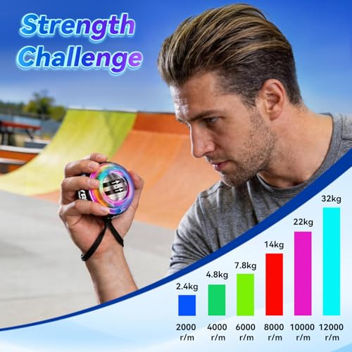 Torque Ball Hand Exerciser, Gyro Ball Wrist Strengthener for Seniors, Spin Grip Strength Trainer, Auto Start Spinner Torqueball with Counter for Forearm Strengthening