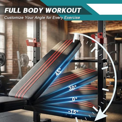 DUMOS Adjustable Weight Bench Set with Rack, 650LBS Foldable Bench Press - color: RED, size: 62''*37''*45''