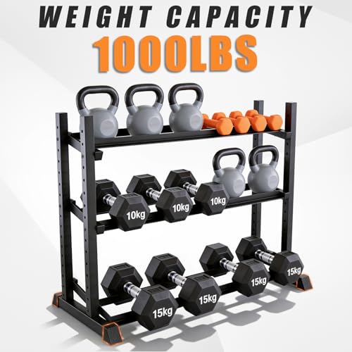 Dumbbell Rack 3-Tier Adjustable Dumbbell Rack Suitable for Dumbbells, Kettlebells, and Other Compact Weights Space-Saving Dumbbell Storage Rack - 1000LBS Capacity - size: STANDARD Rack