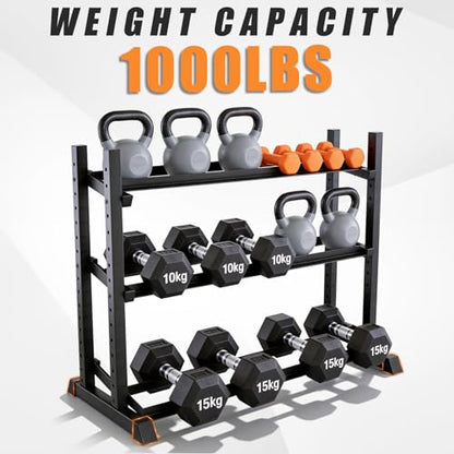 Dumbbell Rack 3-Tier Adjustable Dumbbell Rack Suitable for Dumbbells, Kettlebells, and Other Compact Weights Space-Saving Dumbbell Storage Rack - 1000LBS Capacity - size: STANDARD Rack
