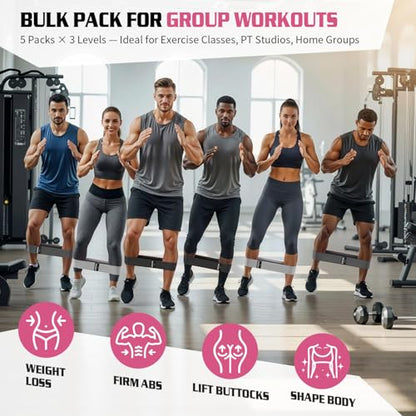 15PCS Fabric Resistance Bands for PT& Yoga Class, Athletes Training, Home Gym Exercise, Non-Slip Booty Bands Bulk Set for Glute, Leg Bands for Women, 3 Resistance Levels with Carry Bag