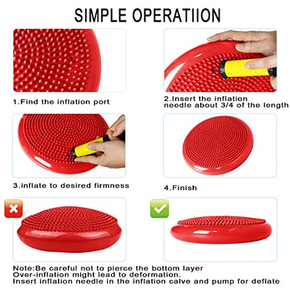 Wobble Cushion, Balance Disc, Wiggle Seat, Balance Pads for Physical Therapy, Stability Disc, Wobble Board for Dogs, Office, Sensory Kids, Classroom with Spiky Massage Ball - color: Red