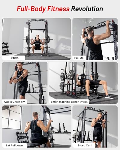 Mikolo M4 2.0 Standard/Ultra/Elite Smith Machine, 2200lbs Squat Rack with LAT-Pull Down System & Cable Crossover Machine, Training Equipment with Leg Hold-Down Attachment
