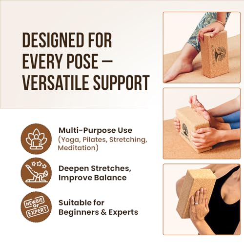 Eco-Friendly Cork Yoga Block Single, High-Density, Slip-Resistant by MHW - LIVE WELL