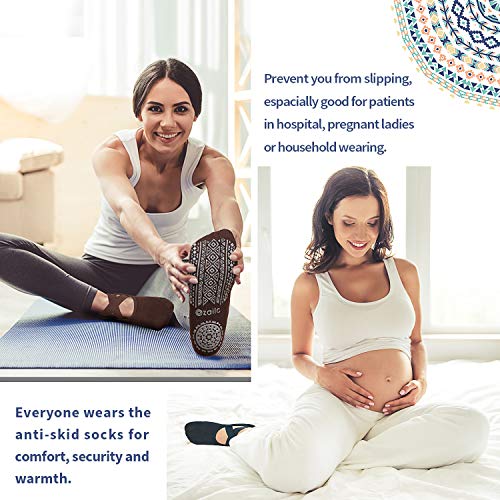 Ozaiic Pilates Socks for Women Non Slip Grip Yoga Barefoot Indoor Workout - color: 4p-coffee/Green/Black/Gray