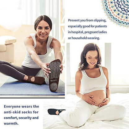 Ozaiic Pilates Socks for Women Non Slip Grip Yoga Barefoot Indoor Workout - color: 4p-coffee/Green/Black/Gray