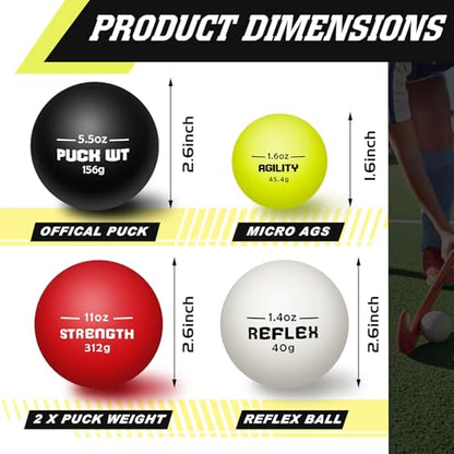 4 Pcs Hockey Stick Handling Balls 4 Weights Roller and Street Hockey Balls Training Aids Field Ball Training Equipment for Youth Beginner Advancer Indoor Outdoor Practice Skills Speed Reaction