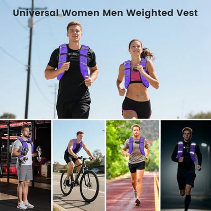 6lb/8lb/12lb/16lb/20Lb Weighted Vest Woman Men with Reflective Stripe, Chest Size Adjustable Strength Training Weight Vest for Walk Running Jogging - color: Purple, size: 8 Lbs