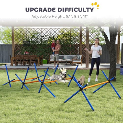 PawHut 4 Pieces Dog Agility Training Equipment, Dog Agility Course Backyard Set with Adjustable Height and Carry Bag, Indoor Outdoor Jumping Hurdles for Training, Orange
