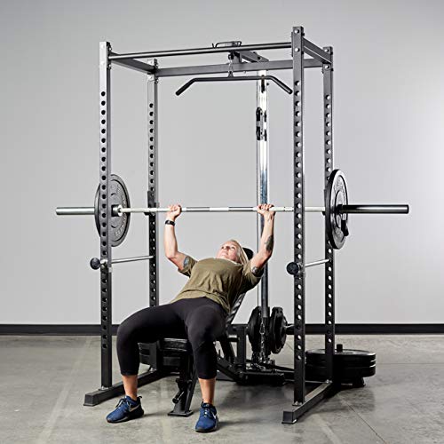REP Fitness PR-1100 Power Rack Home Gym System, Compact Squat Cage with Multi-Grip Pull Up Bar, Adjustable, + AB-3100 Incline Bench + LAT/Row Attachment + Dip Attachment + Weight Storage