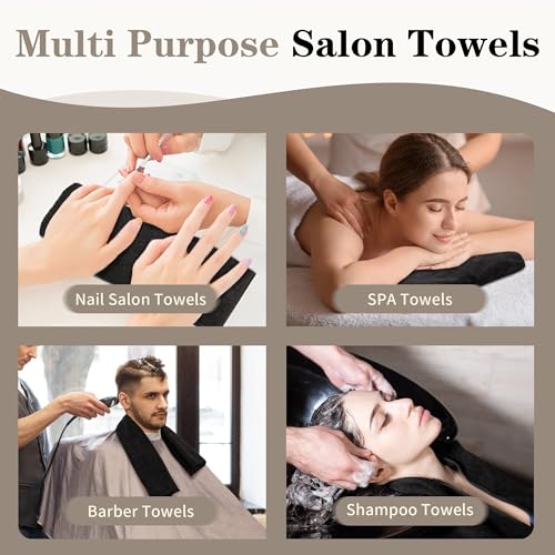 Salon Towels 12 Pack, Black Hand Towels for Bathroom, Quick Dry Gym Towels, Spa Face Towel, Absorbent Microfiber Towels for Salon, Barber, Gym, Bath, Pedicure and Home Hair Care,16 x 27 in - color: Black