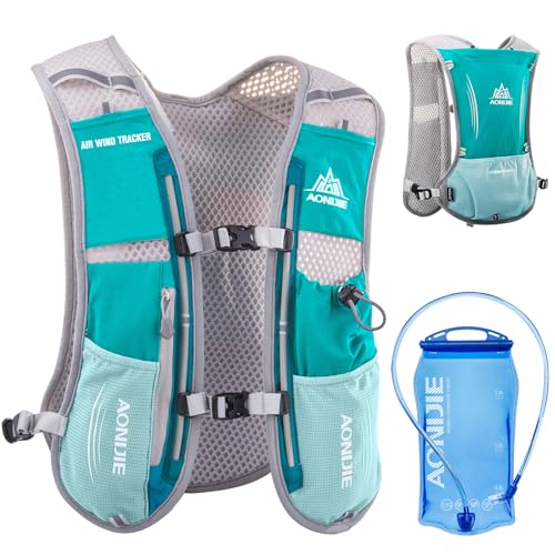 Running Water Bottles Flask BPA Free Leakproof Hydration Vest Packs Waist Belt Replacement for Triathlon Marathon Hiking Cycling Climbing Runner - color: #4 Mint Blue (5L) with a 1.5L Hydration Bladder
