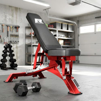 RitFit Rubber Coated Hex Dumbbell Set with Rack, 5-780LB for Home Gym Strength Training, Anti-Slip Knurled Handle, Hexagon Anti-Roll, Heavy-Duty Storage Rack - style: 250 LB Set with Red Adjustable Weight Bench (10-40LB）