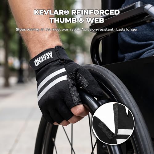 Aegend Wheelchair Gloves, Anti-Slip & Wear-Resistant Half-Finger Design, Breathable & Shock-Absorbent, Ideal for Manual Wheelchair Users, Fitness and Cycling Black - size: Medium
