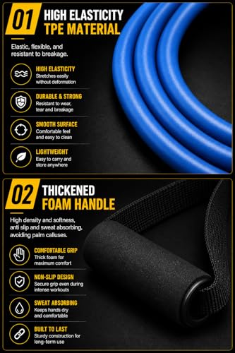 Resistance Bands Set 150 lbs - 5 Stackable Workout Bands with Handles, Door Anchor & Ankle Straps - Home Gym Equipment for Men Women - Strength Training & Physical Therapy