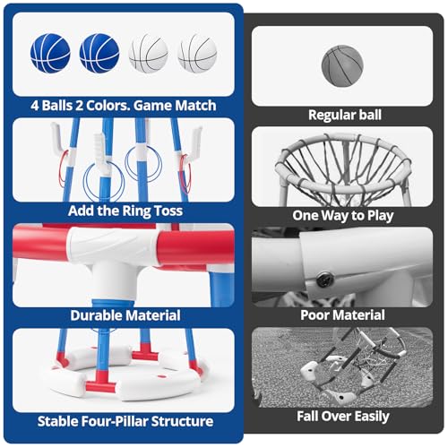 HYES 2 in 1 Pool Basketball Hoop with Ring Toss, Floating Pool Toys, Red - style: without backboard