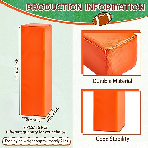 8 Pcs Football End Zone Pylons Anchorless Pylon Markers Sand Weighted, Regulation 18" x 4" x 4", Orange