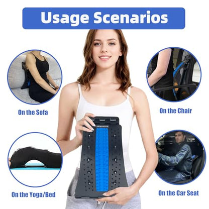 Back Stretcher, 3 Level Adjustable Lumbar Back Cracker Board, Back Pain Relief Device, Back Massage, 84 Massage Points and 10 Magnetic Points, Relief for Lumbar Area Pain, Scoliosis Aid, Spine, Herniated Disc, Lumbar Support Board, Extra NBR Pad & Silicon