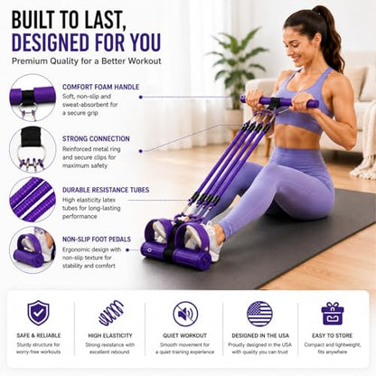 Pedal Resistance Band with Handles, Detachable Resistance Tubes with Foot Pedals & Door Anchor, Multifunction Fitness Workout Equipment for Abs Arms Legs Waist Training