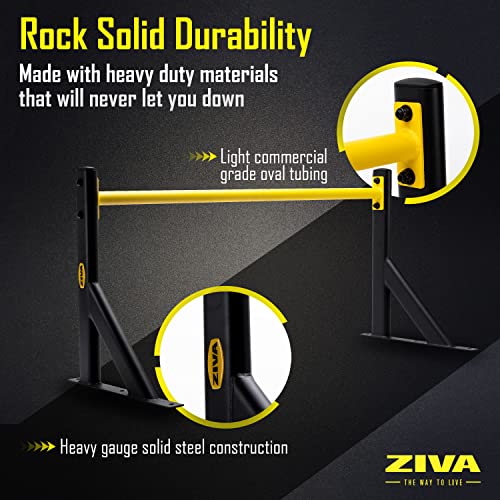 Ziva Performance Multi-Grip Pull Up Bar - Wall Mounted Pullup Bar 53.14 x 19.68 x 18.89 Inches - Made With Heavy Gauge Solid Steel - Wide Grip, Non-Slip, and Durable- Weight Capacity 330 Lbs.