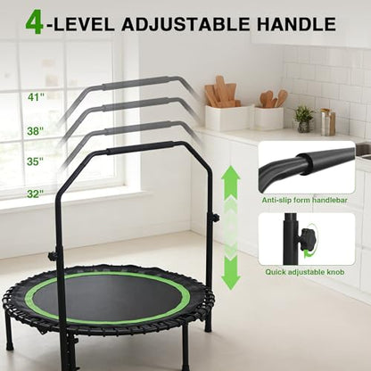 40" Mini Rebounder Trampoline for Adults with Handle, Foldable Mini Trampoline with Bungees, Adjustable Foam Handle, Stable & Quiet, Max Load 440lbs