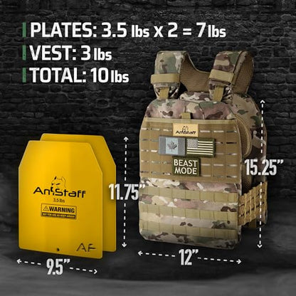 Amstaff Tactical Weighted Vest - Adjustable Weight Vests - Versatile Wearable Vest for Fitness Workouts, Strength and Endurance Training, Running - color: Multicam Green, style: 10 LB