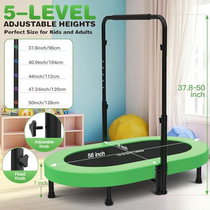 ANCHEER Trampoline, Mini Trampoline with Adjustable Handle -Indoor/Outdoor Rebounder for Kids & Toddlers, 56'' Safe Oval Fitness Trampoline with Bar for Home Fun