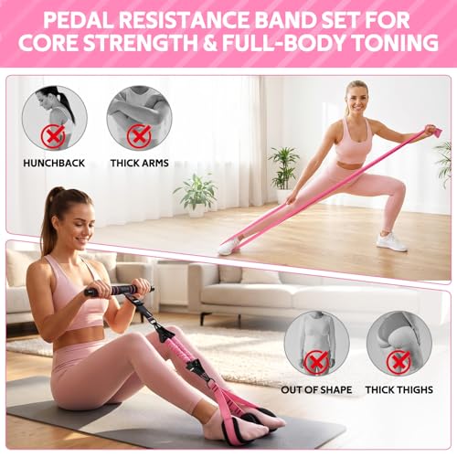 2026 Upgraded Pedal Resistance Bands with Handles, 14-in-1 Multifunction Exercise Bands & Pilates Kit Fitness Equipment Set for Core/ABS, Slimming Training & Physical Therapy