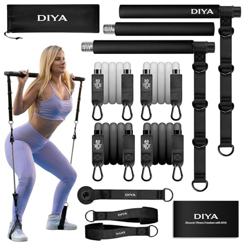 Pilates Bar Kit with Resistance Bands 140 lbs – Adjustable Portable Home Gym Workout Equipment for Women & Men – Full Body Fitness Bar for Legs, Glutes, Arms, Core & Back - color: Black