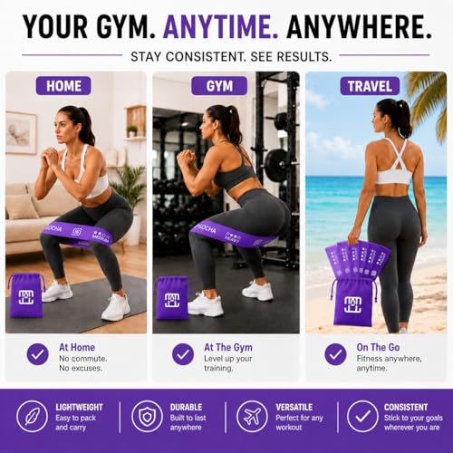 GOCHA Resistance Bands Set of 5 for Exercise & Fitness – Loop Resistance Bands with Carry Bag, Natural Latex Workout Bands for Strength Training, Physical Therapy, Yoga, Pilates, Home Gym (5-40 lbs) - color: Purple Set
