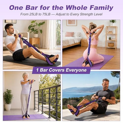 Foot Pedal Resistance Band with Handle,3 Tube Adjustable 75LB Exercise Bands,Upgrade Full Body Workout for Men & Women,Core Abs Legs Glutes Arms, Pilates Strength Training Home Gym Equipment