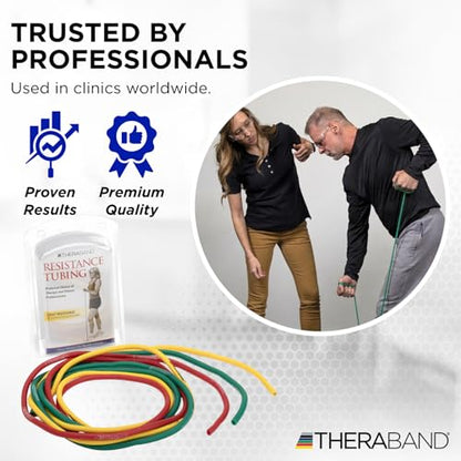 THERABAND Resistance Tubes, Begginer Set, Yellow, Red, and Green, 5 ft Latex Tubing, Home or Clinic Use, Cut-to-Fit, Color-Coded Resistance Bands for Upper & Lower Body Workouts