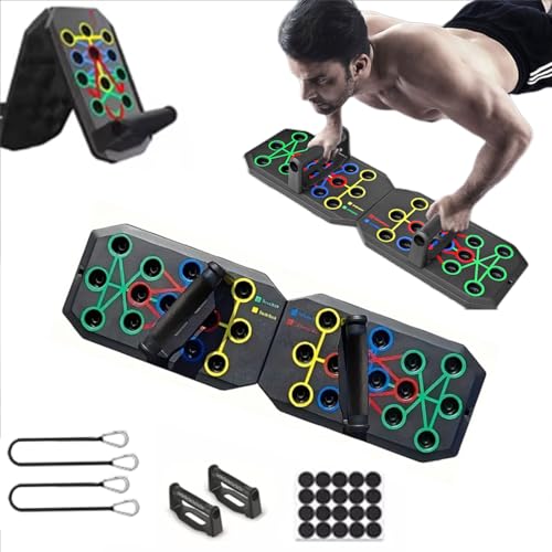 Foldable Push Up Board with Risistance Band,24-1 Multifunctional Multi-Functional Push Ups Bars,Push Up Handles for Floor for Men,Home Workout Equipment Pushup Stands for at Home Exercise- Fitness Accessories